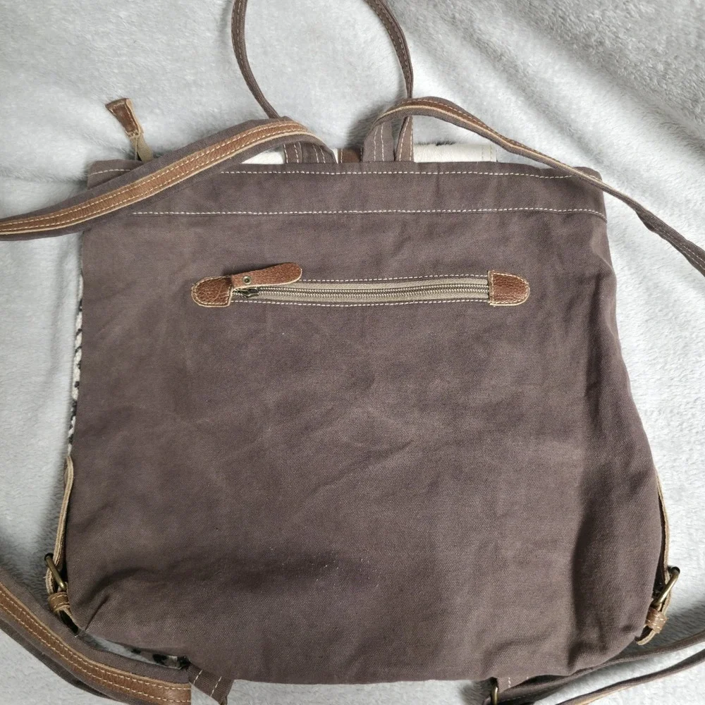 Myra Bag Oriental Cowhide Backpack S-1269 Upcycled Canvas Rug Leather Western